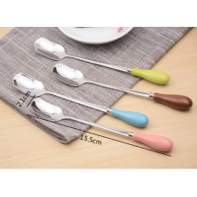 16cm Ceramics Long Handle Stainless Steel Ice Cream Spoon Drink Spoons Coffee Mixing Spoon Tableware spoon Random Color